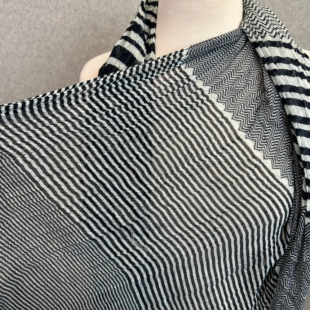 Blue Pacific Scarf Wrap Navy Blue Striped Lightweight Drape Cashmere Silk Blend
